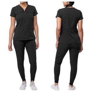 Black Jogger Scrub Set with V-Neck and Elastic Cuffs